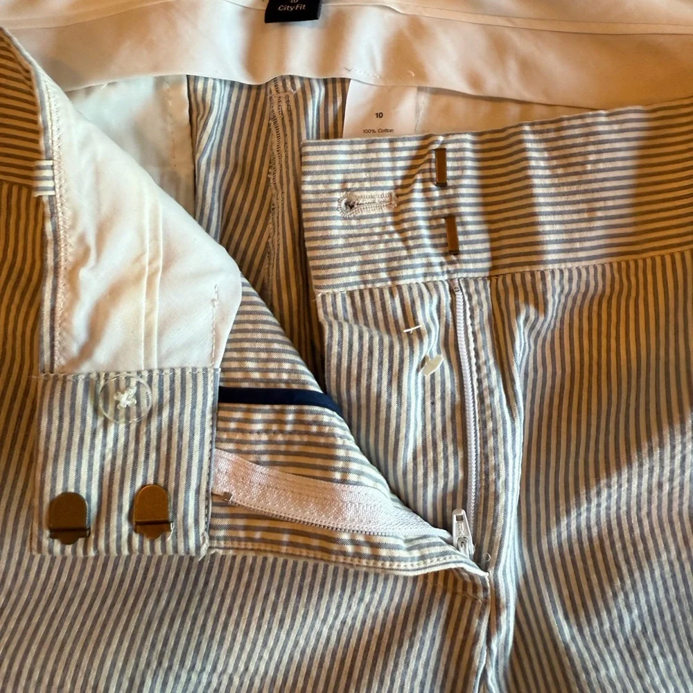 J Crew Women's 10 Seersucker Pants Striped City Fit Beach coastal Preppy Travel‎